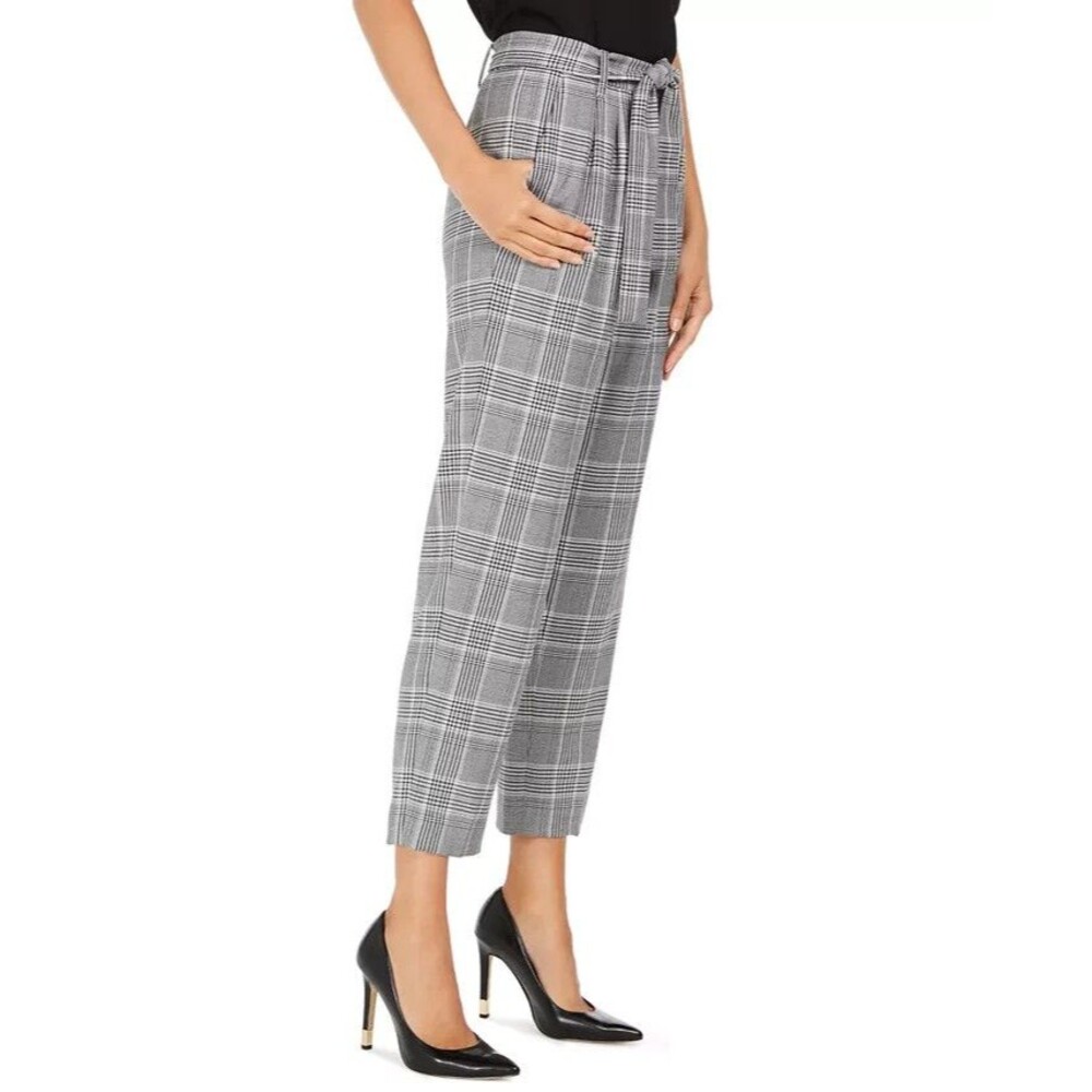 Calvin Klein White Blue Plaid Pleated Belted Pants (look at Last Picture) Sz 14P - Picture 2 of 5